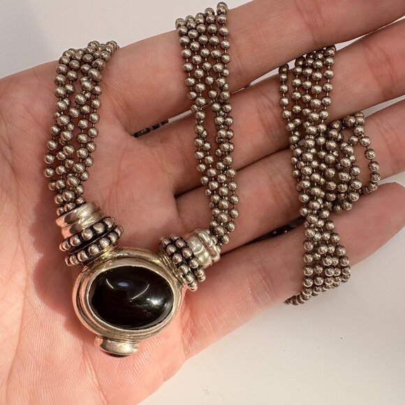 Joseph Esposito Sterling Silver 925 Black Onyx Amber Beaded Necklace 18.5" - Picture 15 of 15